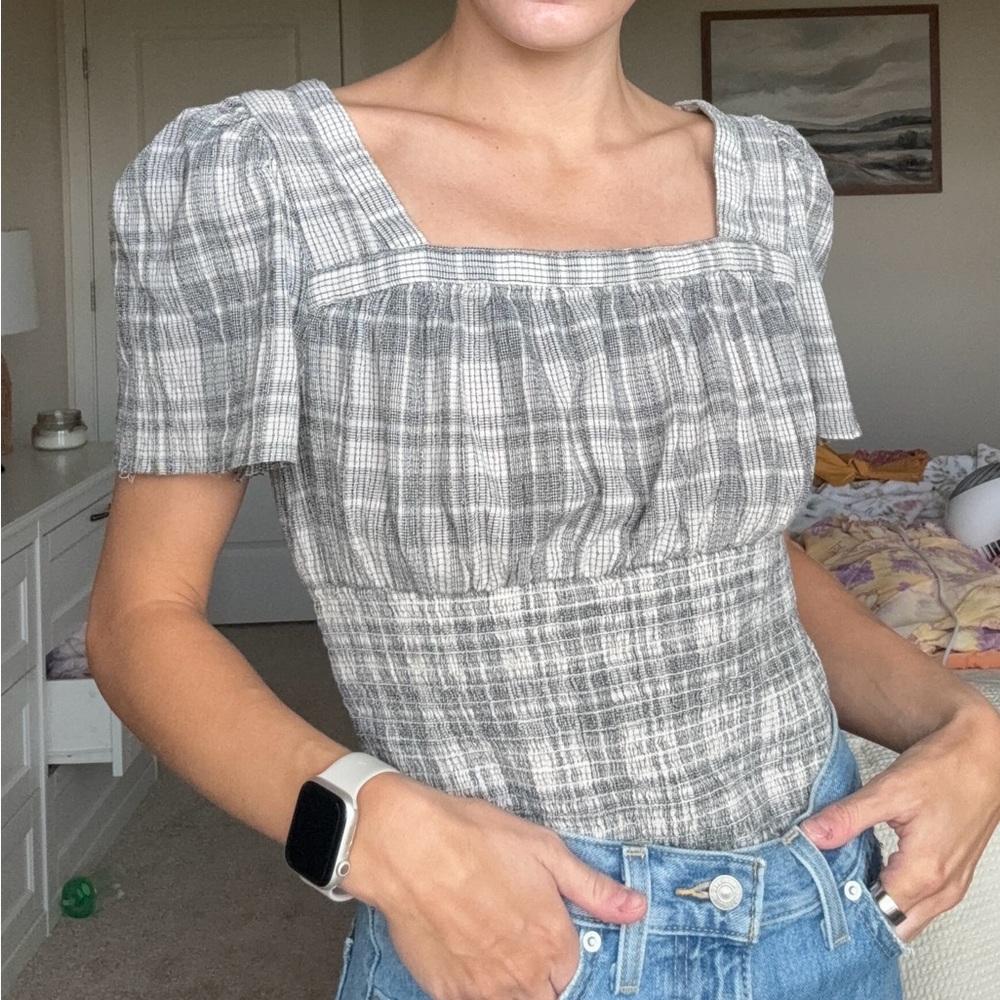 Plaid Puff Sleeve Top